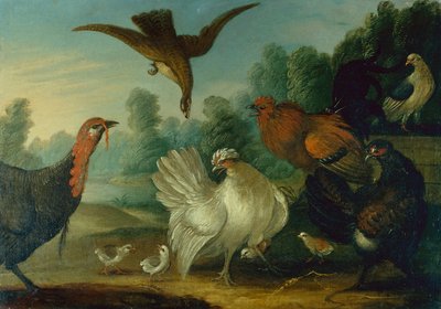 Fjerkræ i et landskab (olie på lærred) af Marmaduke Cradock