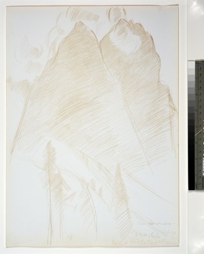 Bjerglandskab, Twin Peaks og træer i forgrunden, 1933 af Marsden Hartley