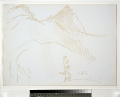 Bjerglandskab med fyrretræer af Marsden Hartley