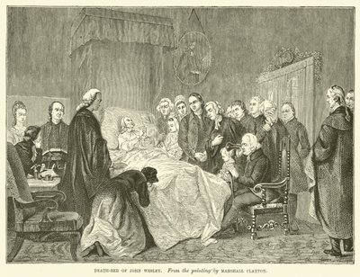 John Wesleys dødsleje (gravering) af Marshall (after) Claxton