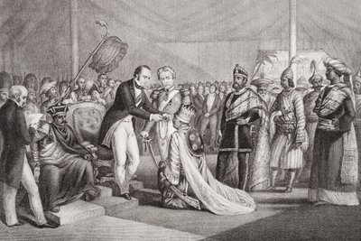 Grand Durbar ved Cawnpore efter undertrykkelsen af Sepoy-oprøret, 1858, fra `Illustrationer af engelsk og skotsk historie