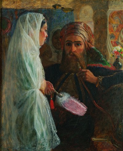 The Hookah Smoker (olie på lærred lagt på plade) af Marshall Claxton