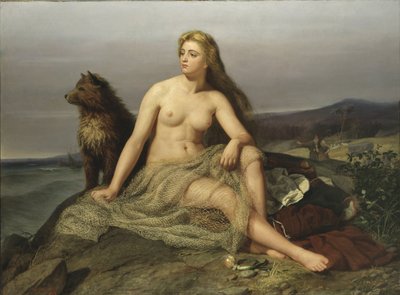 Kraka (Aslaug, Aslog), by Winge, Marten Eskil (1825-1896). Oil on canvas af Mårten Eskil Winge