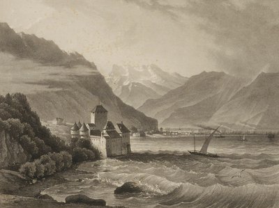 Chateau de Chillon; udsigt fra Vevey af Martens