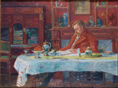 Émile Verhaeren 1855-1918 ved bordet, 1900. af Marthe Verhaeren