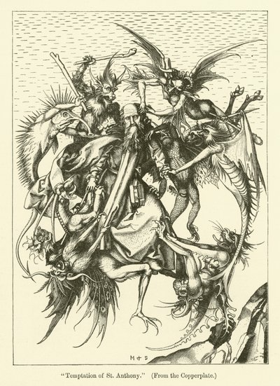 Sankt Anthonys fristelse (gravering) af Martin (after) Schongauer