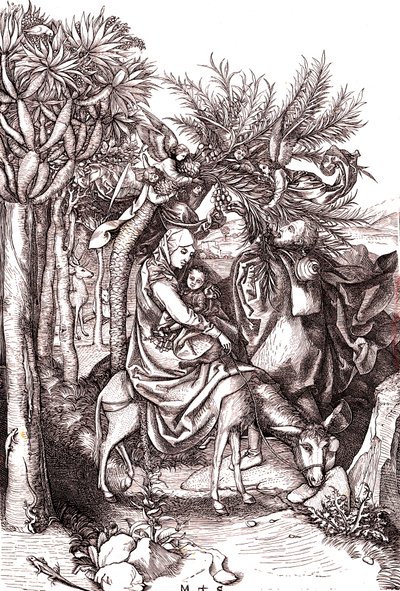 Flugten til Egypten, den hellige familie af Martin (after) Schongauer