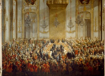 Officiel banket arrangeret til brylluppet af prinsesse Isabella af Parma med kejser Joseph II, den 06/10/1760. Detalje (maleri) af Martin (and studio) Mytens or Meytens