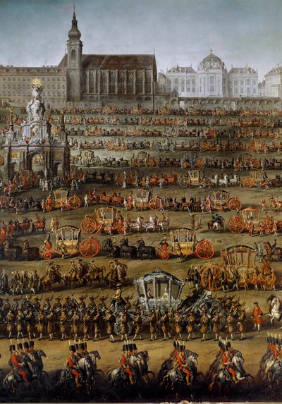 Ankomsten til Wien af prinsesse Isabella af Parma i anledning af hendes bryllup med kejser Joseph II, den 05/10/1760 Detail. (Maleri) af Martin (and studio) Mytens or Meytens