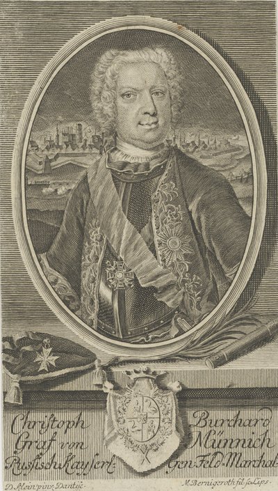 Portræt af grev Burkhard Christoph von Munnich 1683-1767, ca 1730. af Martin Bernigeroth