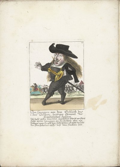 Den spanske dwerg Don Guappos, ca. 1710 Don Guappos, fra blodet af Don Quixote, nutidens general for de franske spaniere (titel på objektet) Il Callotto resurcitato eller nyindrettet lille kabinet (serietitel) af Martin Engelbrecht (attributed to)