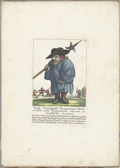 Dwerg Blassl Broatgosch, omkring 1710 Blassl Broatgosch Jurassic Night Watchman og Rumorwachs Adjunct, i ægte funktion (titel på objekt) Il Callotto resurcitato eller nyindrettet lille kabinet (serietitel) af Martin Engelbrecht (attributed to)