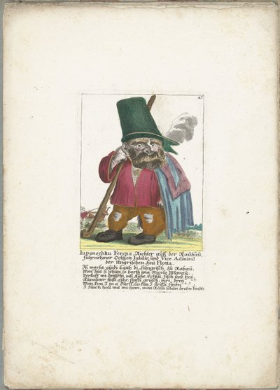 De dwerg Iupanschku Ferenz, ca. 1710 Iupanschku Ferenz, dommer fra Raubau, øverste okse Jubilir og viceadmiral for den ungarske Heü Flotta (titel på objektet) Il Callotto resurcitato eller nyindrettet lille kabinet (serietitel) af Martin Engelbrecht (attributed to)