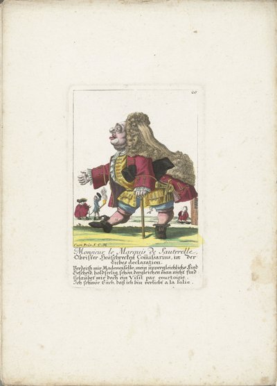Dværgen Monsieur le Marquis de Sauterelle, ca. 1710 Monsieur le Marquis de Sauterelle, Obrister Heüschrecken Commissarius, in der Liebes-erklæringen (titel på objektet) Il Callotto resurcitato eller nyudnævnt Zwerchen-kabinet (serietitel) af Martin Engelbrecht (attributed to)