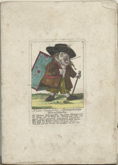De dwerg Nicolo Cantabella, ca. 1710 Nicolo Cantabella, Savoyard ormeskærer (titel på objekt) Il Callotto resurcitato eller nyindrettet lille kabinet (serietitel) af Martin Engelbrecht (attributed to)
