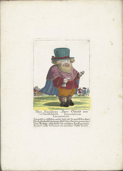 Dwerg Oswald van Stroblbardt, ca. 1710 Deres Excellence Herr Oswald von Stroblbardt Injuriarum Licentiatus (titel på objektet) Il Callotto resurcitato eller nyindrettet lille kabinet (serietitel) af Martin Engelbrecht (attributed to)