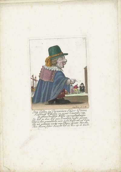Dværgpitterne Kahlmüß Wisseller som hvalfanger, ca. 1710 Den Edlen og Vornaemen Heer Piters Kahlmüß Wisseller og Groot Canzeler fra Greenlandische Walfis correspondenzien (titel på objektet) Il Callotto resurcitato oder Neu eingerichts Zwerchen C af Martin Engelbrecht (attributed to)