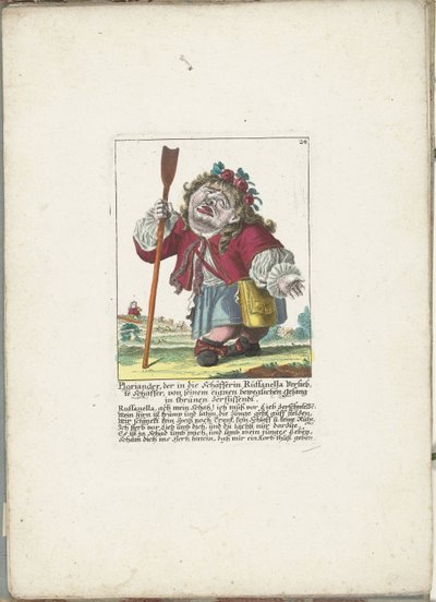 De dwerg Ploriander som hyrde, ca. 1710 Ploriander, hyrden forelsket i hyrdinden Ruffanella, bryder ud i gråd ved sin egen rørende sang (titel på objekt) Il Callotto resurcitato eller nyindrettet lille kabinet (serie af Martin Engelbrecht (attributed to)