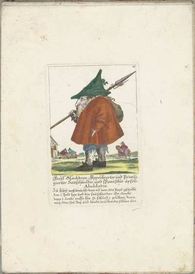 Dwerg Riepl Gleichdron, ca. 1710 Riepl Gleichdron, licenseret og privilegeret pølseskærer og spansk æbleabaldator (titel på objektet) Il Callotto resurcitato eller nyindrettet lille kabinet (serietitel) af Martin Engelbrecht (attributed to)
