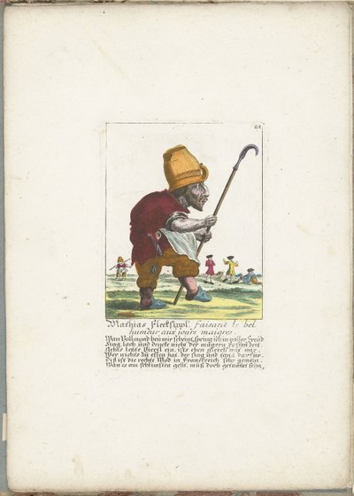 Den muntre dværg Mathias Flecksippl, ca. 1710 Mathias Flecksippl, faisant le bel humeur aux jours maigres (titel på objekt) Il Callotto resurcitato eller nyudnævnt Zwerchen-kabinet (serietitel) af Martin Engelbrecht (attributed to)