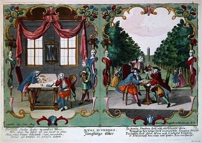 Adolescent Boys, tidligt 1700-tal (farvegravering) af Martin Engelbrecht