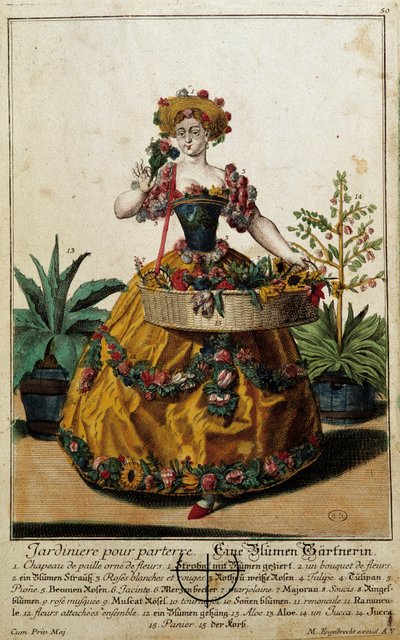 Tidligere metier: En have til gulv. Stik af Martin Engelbrecht (1684-1756), i "" Ny samling af manouvries habilles"" 1700-tallet, Tyskland. Paris, dekorativ kunst af Martin Engelbrecht
