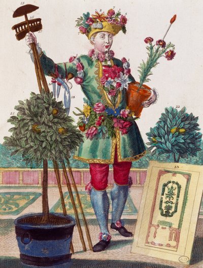 Gartner, gravering fra Assemblage des nouveau manouvries habilles af Martin Engelbrecht (1684-1756), Tyskland af Martin Engelbrecht