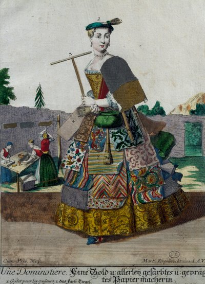 Producent af farvet papir, gravering fra Assemblage des nouveau manouvries habilles Martin Engelbrecht (1684-1756), Tyskland af Martin Engelbrecht