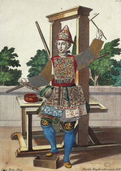 Producent af farvet papir, gravering fra Assemblage des nouveau manouvries habilles Martin Engelbrecht (1684-1756), Tyskland af Martin Engelbrecht