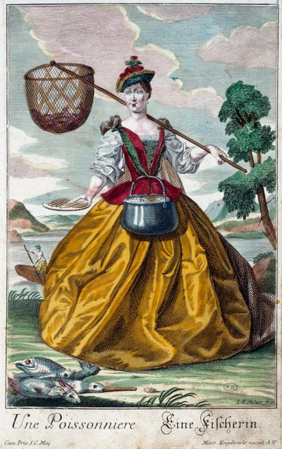 Metier: En fisk. Stik af Martin Engelbrecht (1684-1756), i "" Ny samling af manouvries habilles"" 1700-tallet, Tyskland. Paris, dekorativ kunst af Martin Engelbrecht