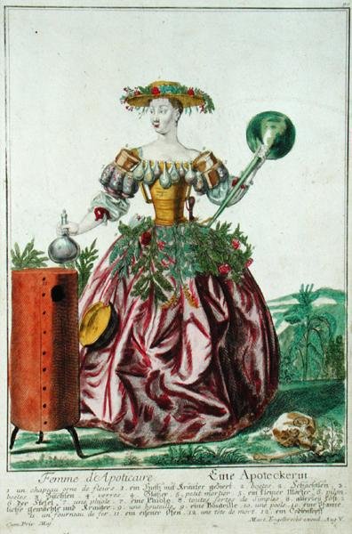 Apotekerens hustru, ca. 1735 (farvestik) af Martin Engelbrecht