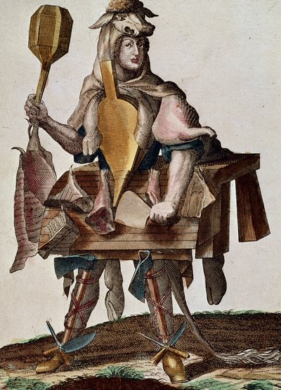 Slagteren, gravering fra Assemblage des nouveau manouvries habilles Martin Engelbrecht (1684-1756), Tyskland af Martin Engelbrecht