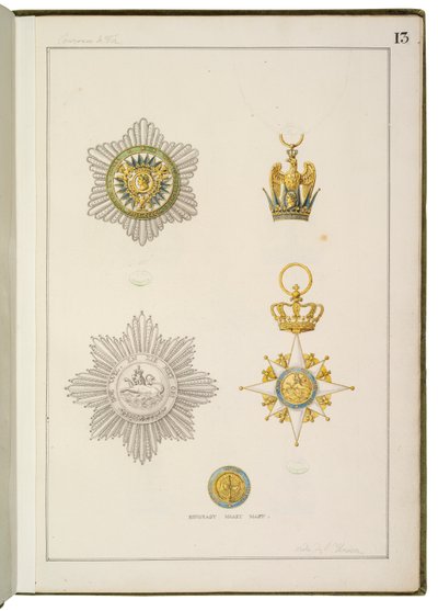 Side fra kompendium af franske og udenlandske ordrer af Martin Guillaume Biennais