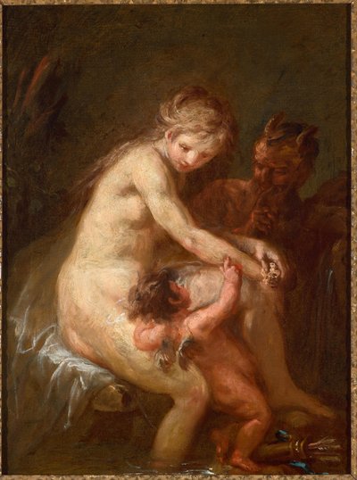 Nymfe og faun med Amor af Martin Johann Schmidt