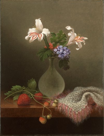 En vase af majsliljer og heliotrop af Martin Johnson Heade