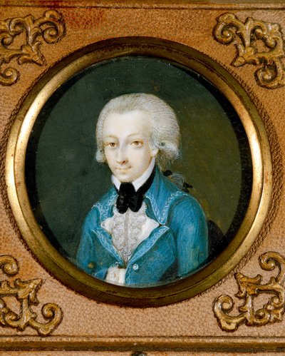 Østrig, Portræt af den østrigske komponist Wolfgang Amadeus Mozart (1756 - 1791), ca. 1773 (miniature på elfenben) af Martin Knoller