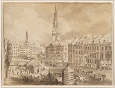 Nytorv og Gammel Torv i København med Sankt Petris og Vor Frue Kirkes spir af Martin Rudolf Heland