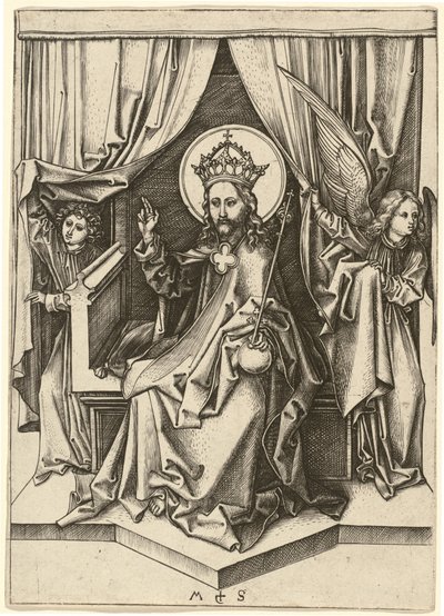 Kristus på tronen, med to engle af Martin Schongauer
