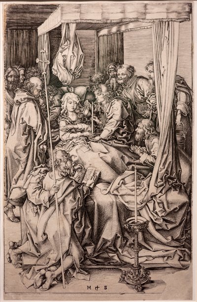 Gravering på papir. Jomfruens død. Martin Schongauer. Ca 1470-1491. (gravering på papir) af Martin Schongauer