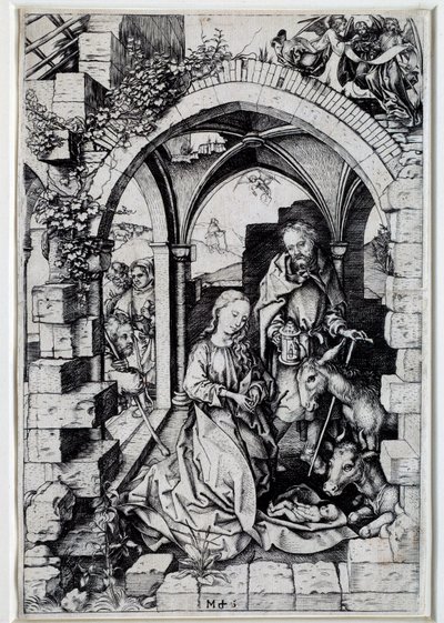 Nativite-tegning af Martin Schongauer (1450-1491) Paris fra det 15. århundrede. af Martin Schongauer