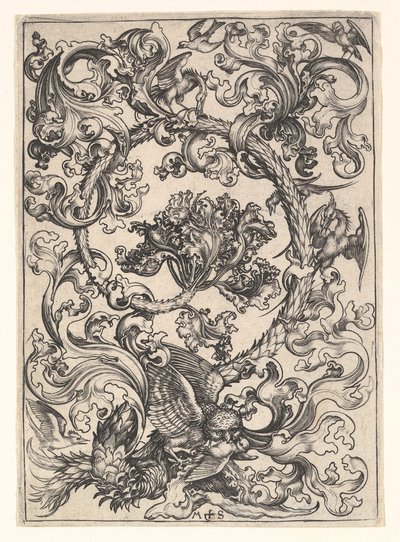 Ornament med ugle hånet af dagfugle, ca. 1435-1491. af Martin Schongauer