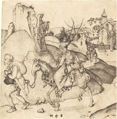 Bondefamilie på vej på marked af Martin Schongauer