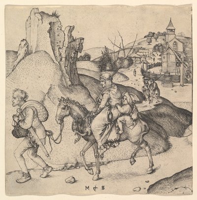 Bondefamilie på vej på marked, ca. 1435-1491. af Martin Schongauer