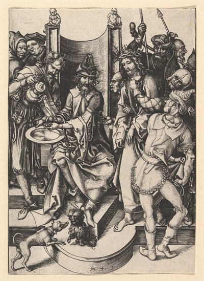Pilatus vasker sine hænder, ca. 1435-1491. af Martin Schongauer