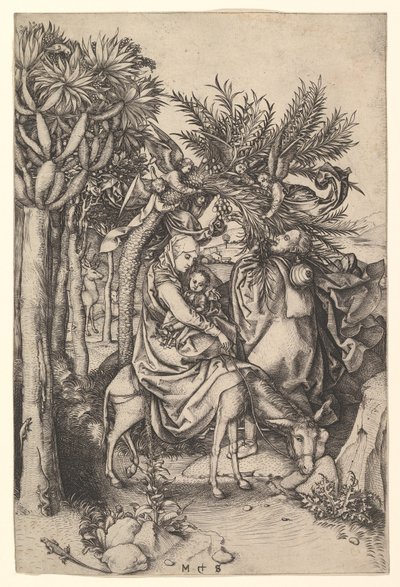 Hvil på flugten til Egypten, ca. 1435-1491. af Martin Schongauer