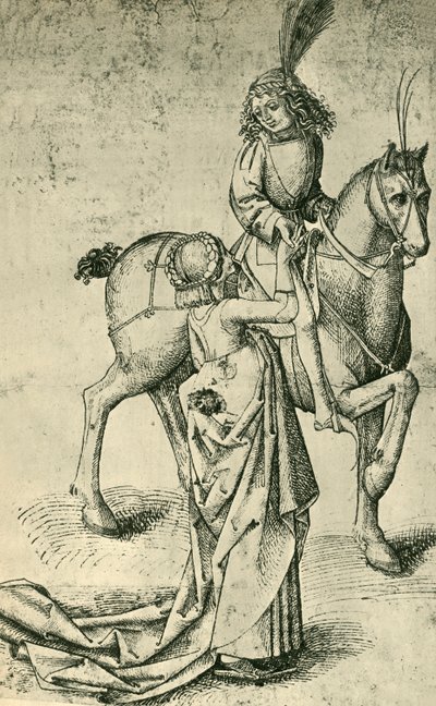 Rytter og kvinde, c1480, 1943. af Martin Schongauer