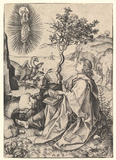 Sankt Johannes på Patmos, ca. 1435-1491. af Martin Schongauer