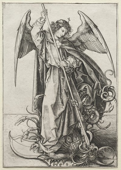 Ærkeenglen Michael gennemborer dragen, ca. 1475. af Martin Schongauer