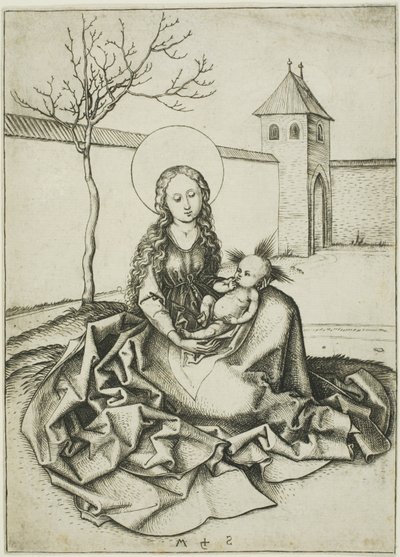 Madonna og barnet i gårdspladsen af Martin Schongauer