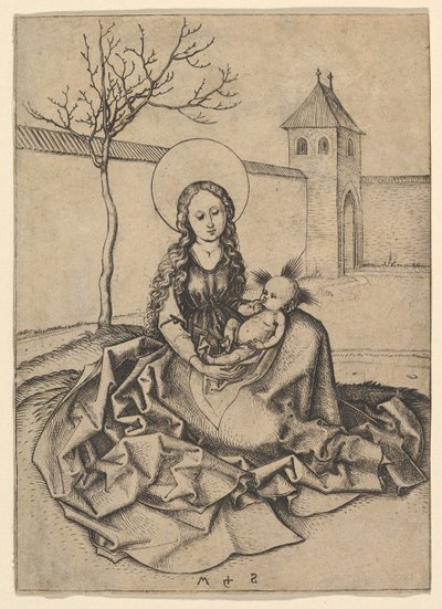 Madonnaen og barnet i gården, ca. 1435-1491. af Martin Schongauer